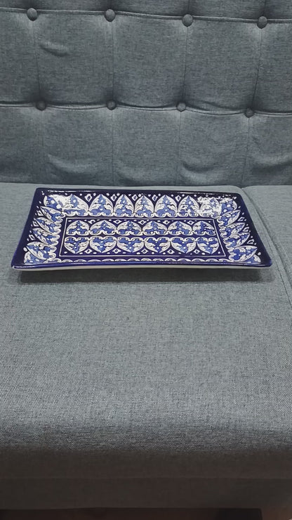 Hand-Painted Classic Blue Rectangular Serving Tray